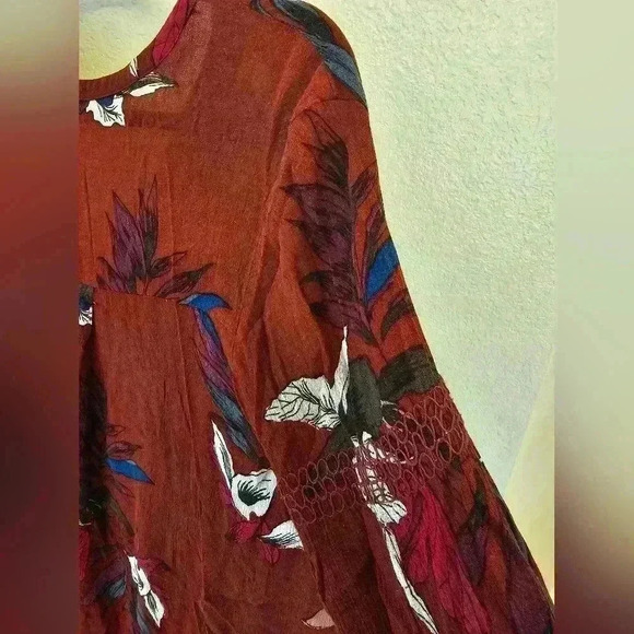 Free People Womens Size S Electric Orchid Print Swing Tunic Dress Boho Flowers - Picture 13 of 14